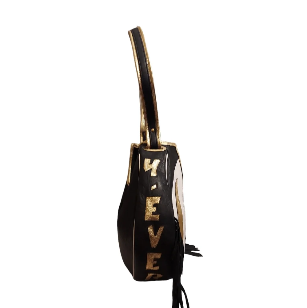 Saints Football Leather Fringe Zip Up Closure Black & Gold! Shoulder Bag! - Picture 5 of 6